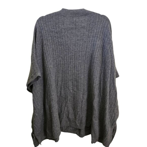 Halogen Cashmere Poncho Ribbed V Neck All Season Super Soft Gray One Size - Picture 3 of 7